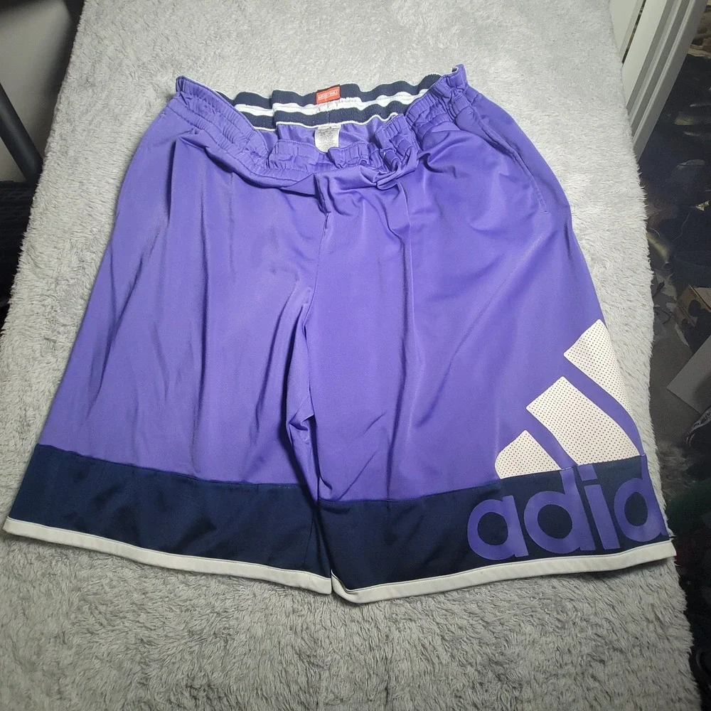 Y2K Adidas RetroBasketball Shorts Mens Medium Purple Athletic Drawstring Logo
